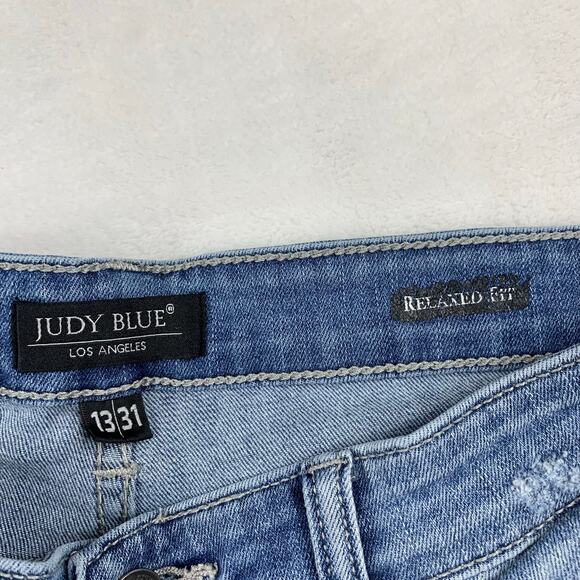 Judy Blue Jeans Girlfriend Relaxed Fit sz 13 / 31 Adelene Stretch Distressed EUC - Picture 3 of 12